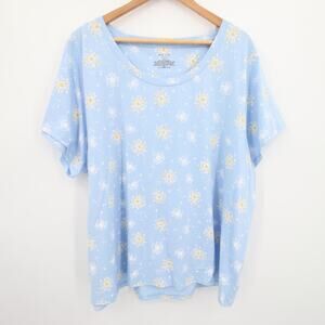 Sleep Sense Top Pajama Shirt Dandelion Light Blue Yellow Scoop Neck 3X NWT